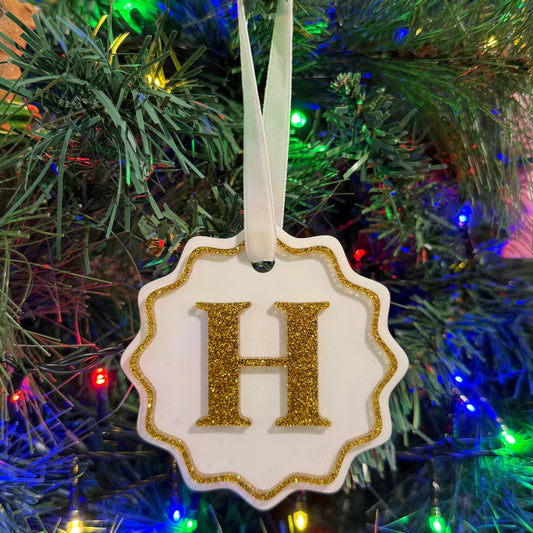 Personalised Initial Scalloped Christmas Ornament