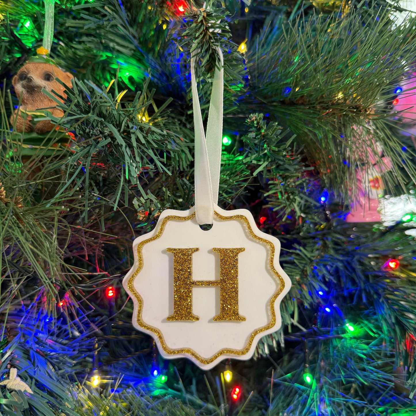 Personalised Initial Scalloped Christmas Ornament
